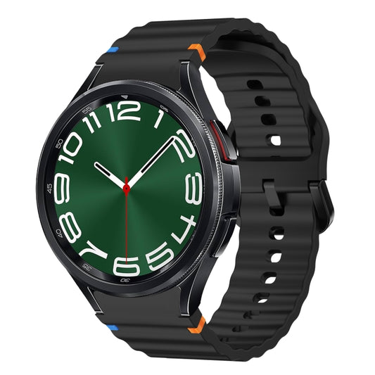 For Samsung Galaxy Watch 6 Classic Wave Pattern Stitched Silicone Watch Band(Black) - Watch Bands by buy2fix | Online Shopping UK | buy2fix