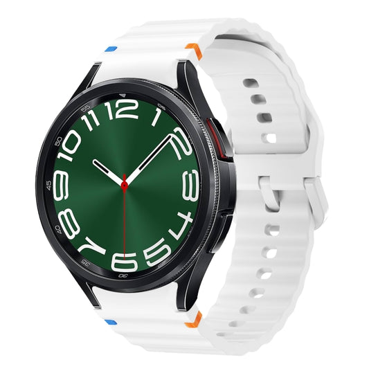 For Samsung Galaxy Watch 6 Classic Wave Pattern Stitched Silicone Watch Band(White) - Watch Bands by buy2fix | Online Shopping UK | buy2fix