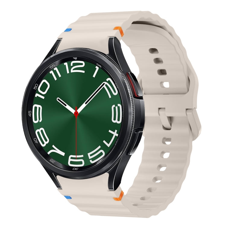 For Samsung Galaxy Watch 6 Classic Wave Pattern Stitched Silicone Watch Band(Starlight) - Watch Bands by buy2fix | Online Shopping UK | buy2fix