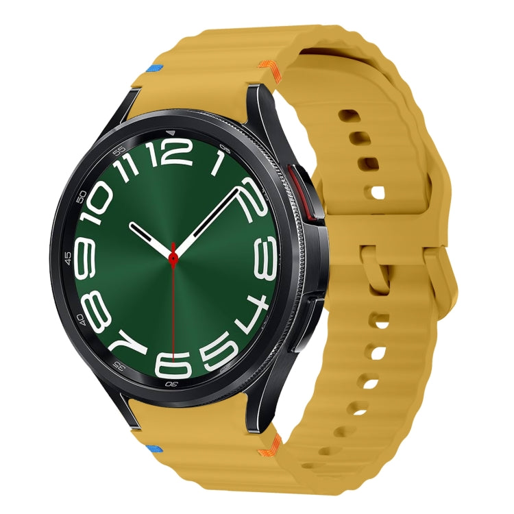 For Samsung Galaxy Watch 6 Classic Wave Pattern Stitched Silicone Watch Band(Yellow) - Watch Bands by buy2fix | Online Shopping UK | buy2fix