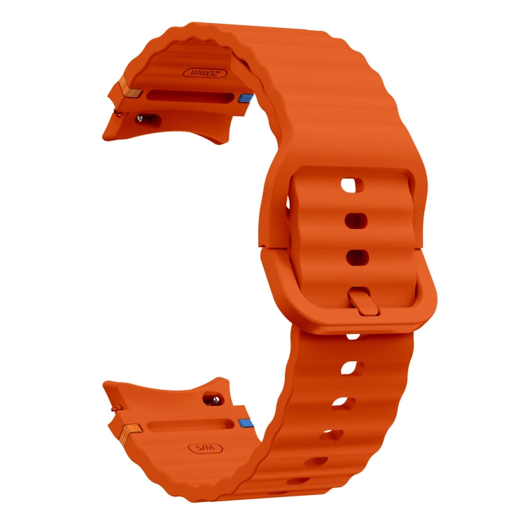 For Samsung Galaxy Watch 6 Classic Wave Pattern Stitched Silicone Watch Band(Orange) - Watch Bands by buy2fix | Online Shopping UK | buy2fix