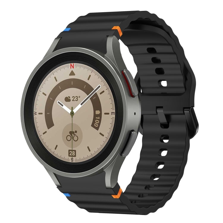 For Samsung Galaxy Watch 5 Pro Wave Pattern Stitched Silicone Watch Band(Black) - Watch Bands by buy2fix | Online Shopping UK | buy2fix