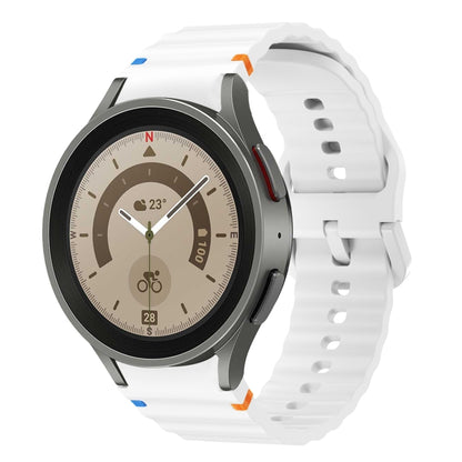 For Samsung Galaxy Watch 5 Pro Wave Pattern Stitched Silicone Watch Band(White) - Watch Bands by buy2fix | Online Shopping UK | buy2fix