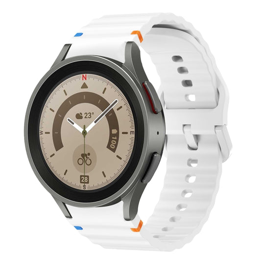For Samsung Galaxy Watch 5 Pro Wave Pattern Stitched Silicone Watch Band(White) - Watch Bands by buy2fix | Online Shopping UK | buy2fix