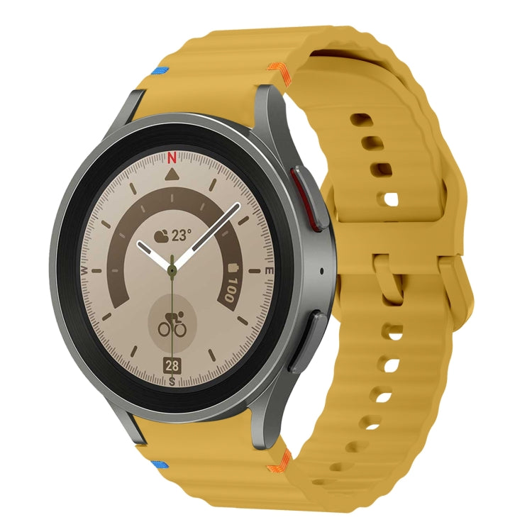 For Samsung Galaxy Watch 5 Pro Wave Pattern Stitched Silicone Watch Band(Yellow) - Watch Bands by buy2fix | Online Shopping UK | buy2fix