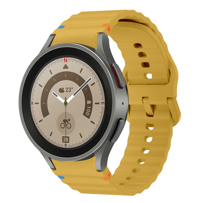 For Samsung Galaxy Watch 5 Pro Wave Pattern Stitched Silicone Watch Band(Yellow) - Watch Bands by buy2fix | Online Shopping UK | buy2fix