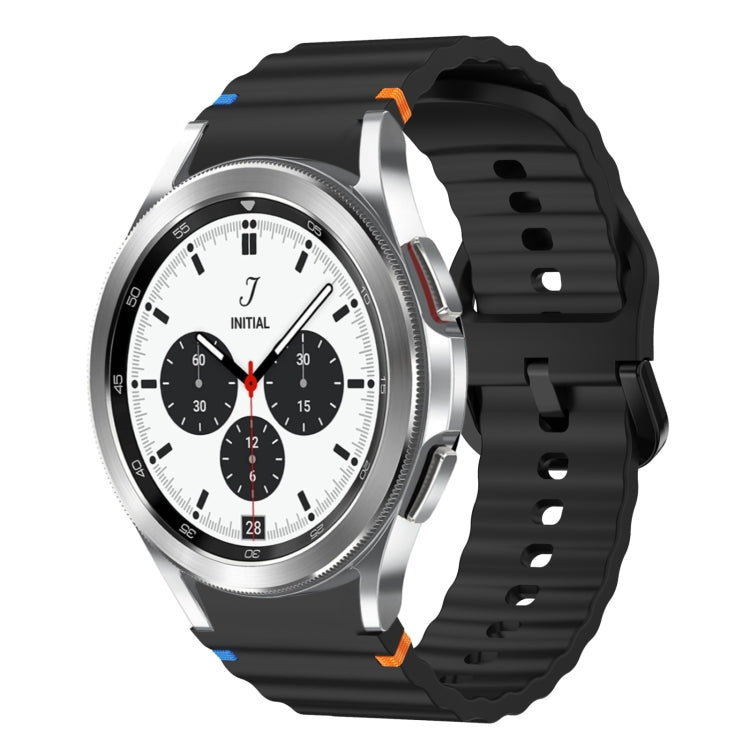 For Samsung Galaxy Watch 4 Classic 42 / 46mm Wave Pattern Stitched Silicone Watch Band(Black) - Watch Bands by buy2fix | Online Shopping UK | buy2fix