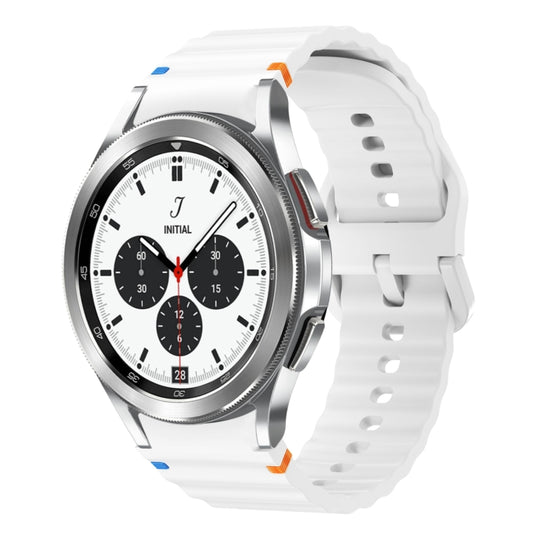 For Samsung Galaxy Watch 4 Classic 42 / 46mm Wave Pattern Stitched Silicone Watch Band(White) - Watch Bands by buy2fix | Online Shopping UK | buy2fix