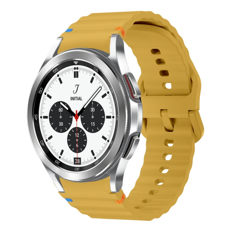 For Samsung Galaxy Watch 4 Classic 42 / 46mm Wave Pattern Stitched Silicone Watch Band(Yellow) - Watch Bands by buy2fix | Online Shopping UK | buy2fix