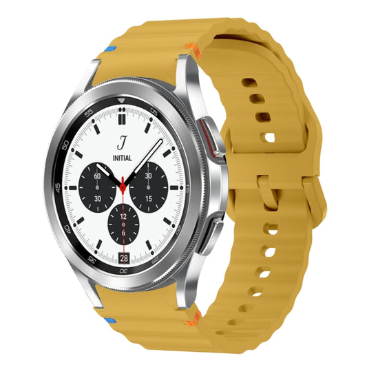 For Samsung Galaxy Watch 4 Classic 42 / 46mm Wave Pattern Stitched Silicone Watch Band(Yellow) - Watch Bands by buy2fix | Online Shopping UK | buy2fix