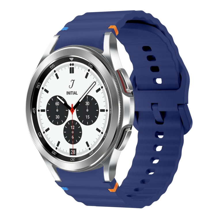 For Samsung Galaxy Watch 4 Classic 42 / 46mm Wave Pattern Stitched Silicone Watch Band(Dark Blue) - Watch Bands by buy2fix | Online Shopping UK | buy2fix