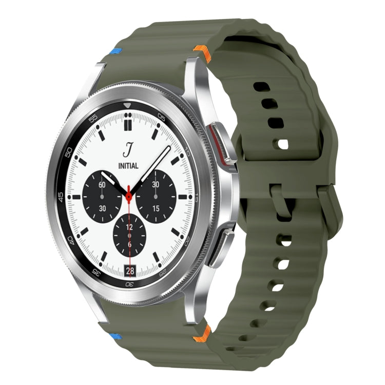 For Samsung Galaxy Watch 4 Classic 42 / 46mm Wave Pattern Stitched Silicone Watch Band(Army Green) - Watch Bands by buy2fix | Online Shopping UK | buy2fix
