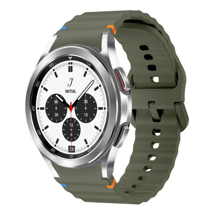 For Samsung Galaxy Watch 4 Classic 42 / 46mm Wave Pattern Stitched Silicone Watch Band(Army Green) - Watch Bands by buy2fix | Online Shopping UK | buy2fix