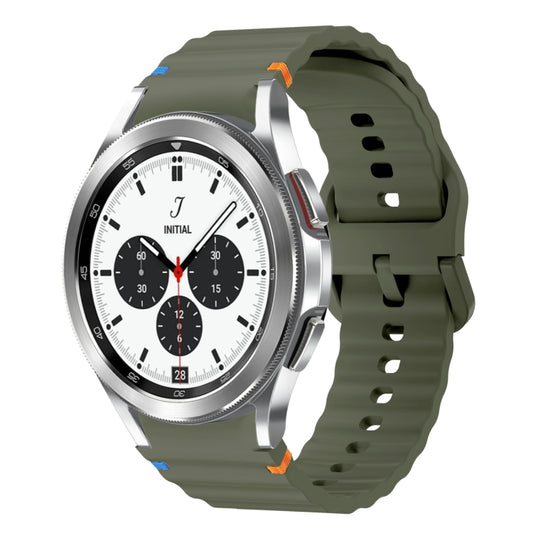 For Samsung Galaxy Watch 4 Classic 42 / 46mm Wave Pattern Stitched Silicone Watch Band(Army Green) - Watch Bands by buy2fix | Online Shopping UK | buy2fix