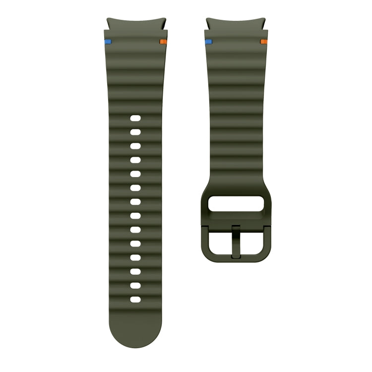For Samsung Galaxy Watch 4 Classic 42 / 46mm Wave Pattern Stitched Silicone Watch Band(Army Green) - Watch Bands by buy2fix | Online Shopping UK | buy2fix