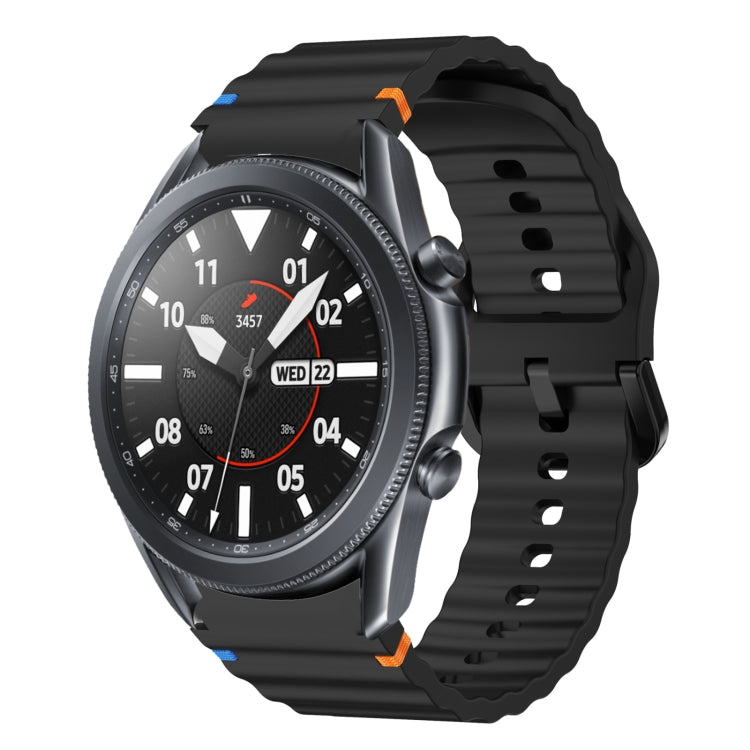 For Samsung Galaxy Watch3 41mm Wave Pattern Stitched Silicone Watch Band(Black) - Watch Bands by buy2fix | Online Shopping UK | buy2fix