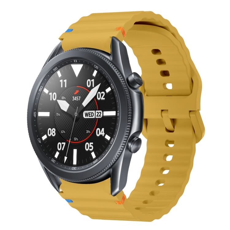 For Samsung Galaxy Watch3 41mm Wave Pattern Stitched Silicone Watch Band(Yellow) - Watch Bands by buy2fix | Online Shopping UK | buy2fix