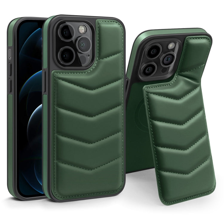 For iPhone 12 Pro Max Down Jacket Card Bag Holder MagSafe Phone Case(Dark Green) by buy2fix