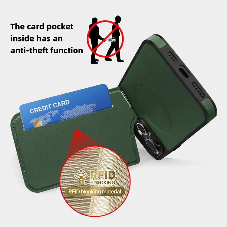 For iPhone 13 Down Jacket Card Bag Holder MagSafe Phone Case(Dark Green) - iPhone 13 Cases by buy2fix | Online Shopping UK | buy2fix