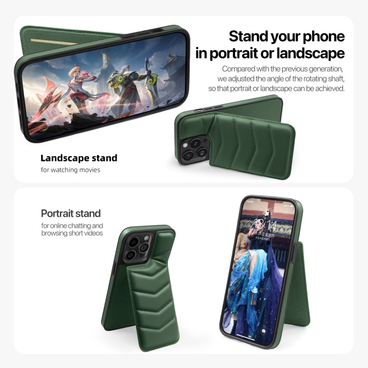 For iPhone 14 Plus Down Jacket Card Bag Holder MagSafe Phone Case(Dark Green) - iPhone 14 Plus Cases by buy2fix | Online Shopping UK | buy2fix