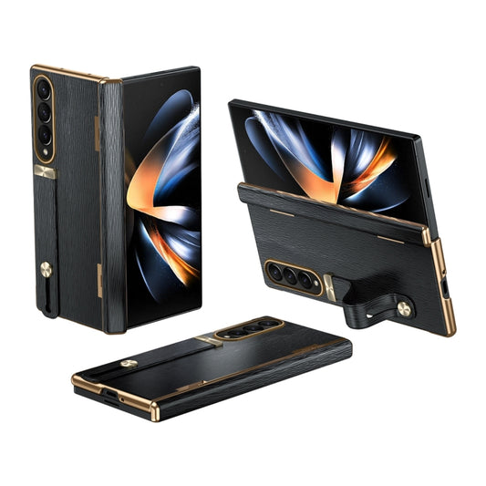 For Samsung Galaxy Z Fold3 Retractable Wrist Strap Invisible Stand Phone Case(Black) - Galaxy Phone Cases by buy2fix | Online Shopping UK | buy2fix