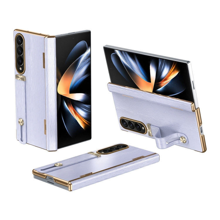 For Samsung Galaxy Z Fold3 Retractable Wrist Strap Invisible Stand Phone Case(Violets) - Galaxy Phone Cases by buy2fix | Online Shopping UK | buy2fix