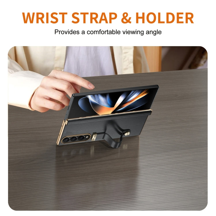 For Samsung Galaxy Z Fold4 Retractable Wrist Strap Invisible Stand Phone Case(Black) - Galaxy Z Fold4 5G Cases by buy2fix | Online Shopping UK | buy2fix