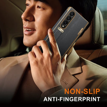 For Samsung Galaxy Z Fold4 Retractable Wrist Strap Invisible Stand Phone Case(Black) - Galaxy Z Fold4 5G Cases by buy2fix | Online Shopping UK | buy2fix