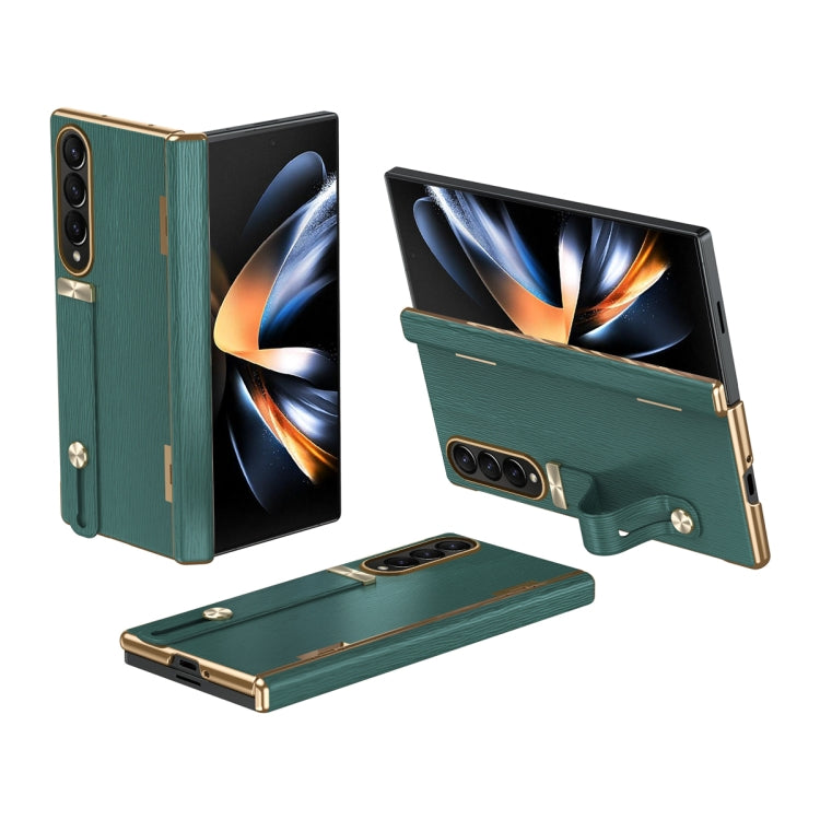 For Samsung Galaxy Z Fold4 Retractable Wrist Strap Invisible Stand Phone Case(Green) - Galaxy Z Fold4 5G Cases by buy2fix | Online Shopping UK | buy2fix