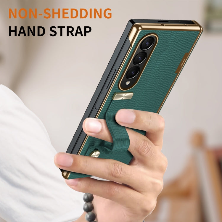 For Samsung Galaxy Z Fold4 Retractable Wrist Strap Invisible Stand Phone Case(Green) - Galaxy Z Fold4 5G Cases by buy2fix | Online Shopping UK | buy2fix