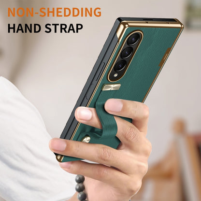 For Samsung Galaxy Z Fold4 Retractable Wrist Strap Invisible Stand Phone Case(Green) - Galaxy Z Fold4 5G Cases by buy2fix | Online Shopping UK | buy2fix