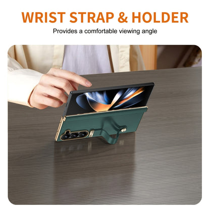 For Samsung Galaxy Z Fold4 Retractable Wrist Strap Invisible Stand Phone Case(Green) - Galaxy Z Fold4 5G Cases by buy2fix | Online Shopping UK | buy2fix