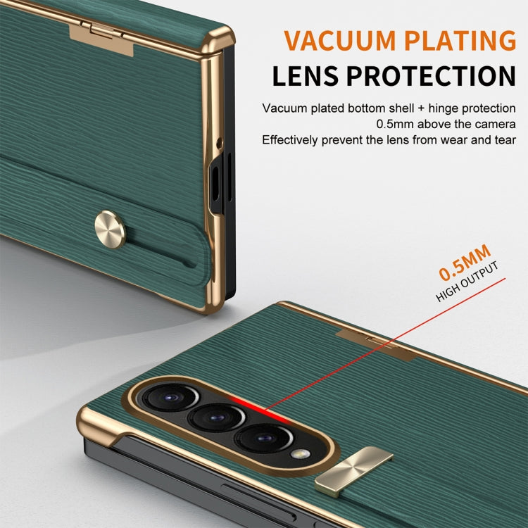 For Samsung Galaxy Z Fold4 Retractable Wrist Strap Invisible Stand Phone Case(Green) - Galaxy Z Fold4 5G Cases by buy2fix | Online Shopping UK | buy2fix