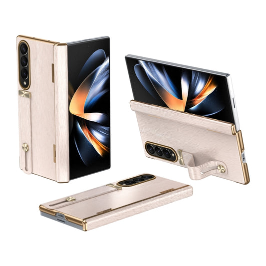For Samsung Galaxy Z Fold4 Retractable Wrist Strap Invisible Stand Phone Case(Pink) - Galaxy Z Fold4 5G Cases by buy2fix | Online Shopping UK | buy2fix