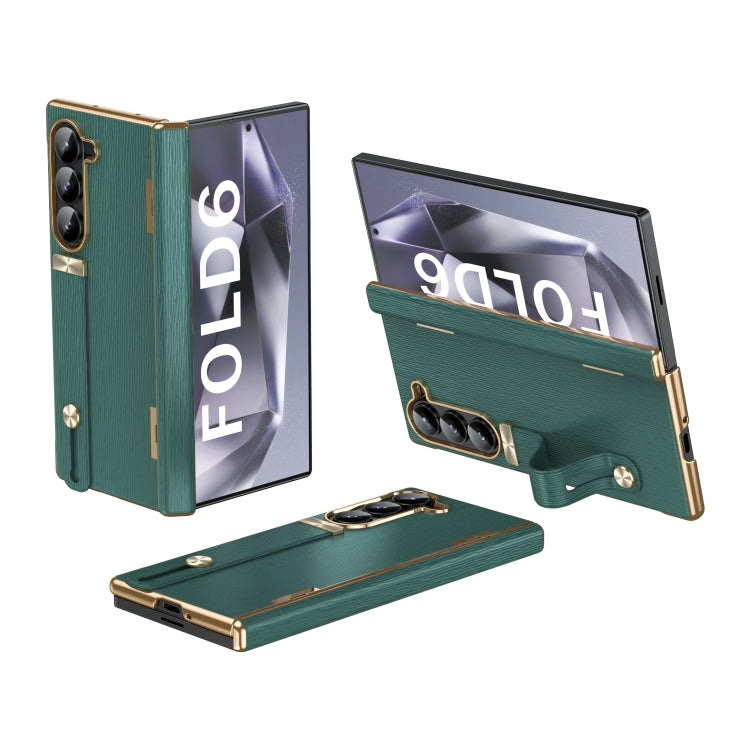 For Samsung Galaxy Z Fold6 Retractable Wrist Strap Invisible Stand Phone Case(Green) - Galaxy Z Fold6 5G Cases by buy2fix | Online Shopping UK | buy2fix