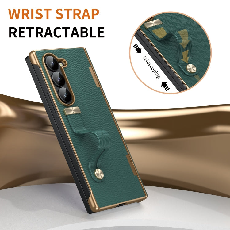 For Samsung Galaxy Z Fold6 Retractable Wrist Strap Invisible Stand Phone Case(Green) - Galaxy Z Fold6 5G Cases by buy2fix | Online Shopping UK | buy2fix