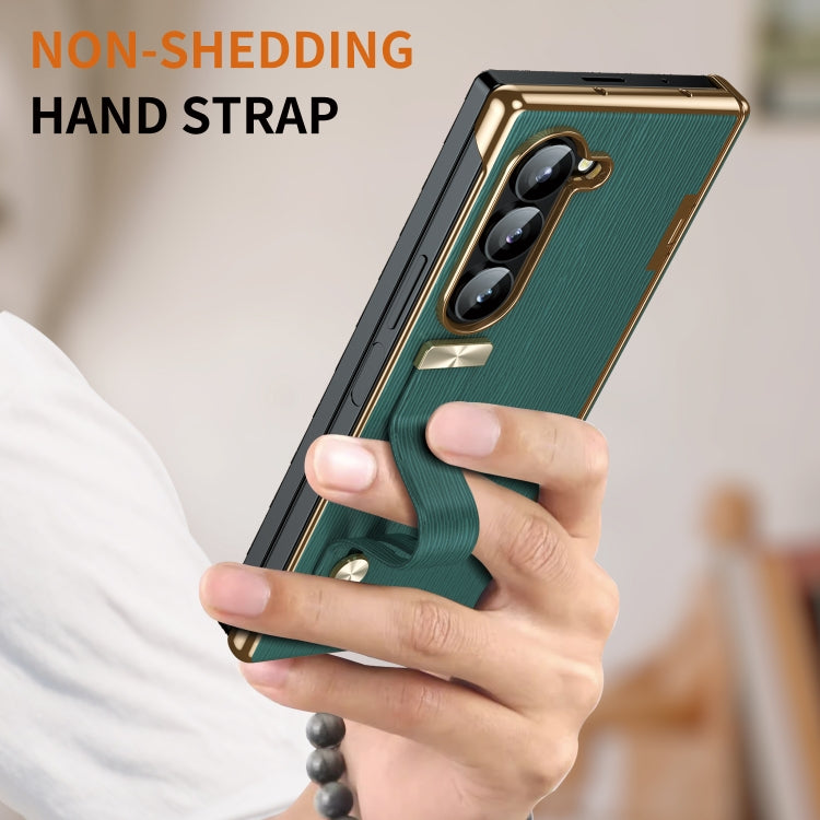 For Samsung Galaxy Z Fold6 Retractable Wrist Strap Invisible Stand Phone Case(Green) - Galaxy Z Fold6 5G Cases by buy2fix | Online Shopping UK | buy2fix