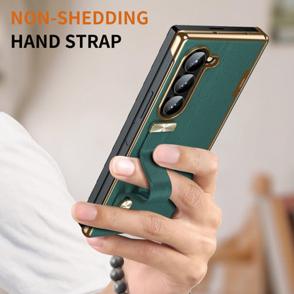 For Samsung Galaxy Z Fold6 Retractable Wrist Strap Invisible Stand Phone Case(Green) - Galaxy Z Fold6 5G Cases by buy2fix | Online Shopping UK | buy2fix