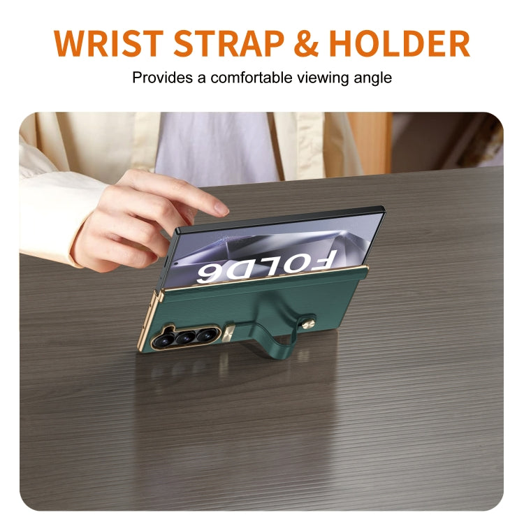 For Samsung Galaxy Z Fold6 Retractable Wrist Strap Invisible Stand Phone Case(Green) - Galaxy Z Fold6 5G Cases by buy2fix | Online Shopping UK | buy2fix