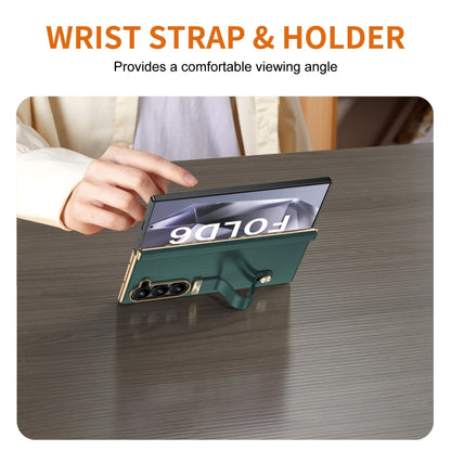 For Samsung Galaxy Z Fold6 Retractable Wrist Strap Invisible Stand Phone Case(Green) - Galaxy Z Fold6 5G Cases by buy2fix | Online Shopping UK | buy2fix