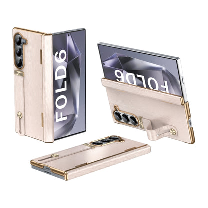 For Samsung Galaxy Z Fold6 Retractable Wrist Strap Invisible Stand Phone Case(Pink) - Galaxy Z Fold6 5G Cases by buy2fix | Online Shopping UK | buy2fix