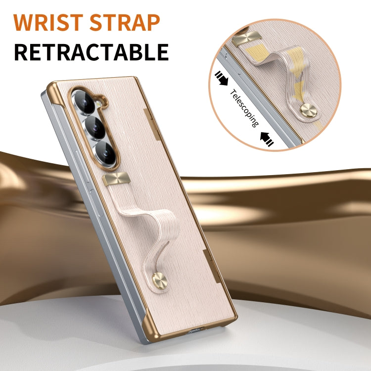 For Samsung Galaxy Z Fold6 Retractable Wrist Strap Invisible Stand Phone Case(Pink) - Galaxy Z Fold6 5G Cases by buy2fix | Online Shopping UK | buy2fix