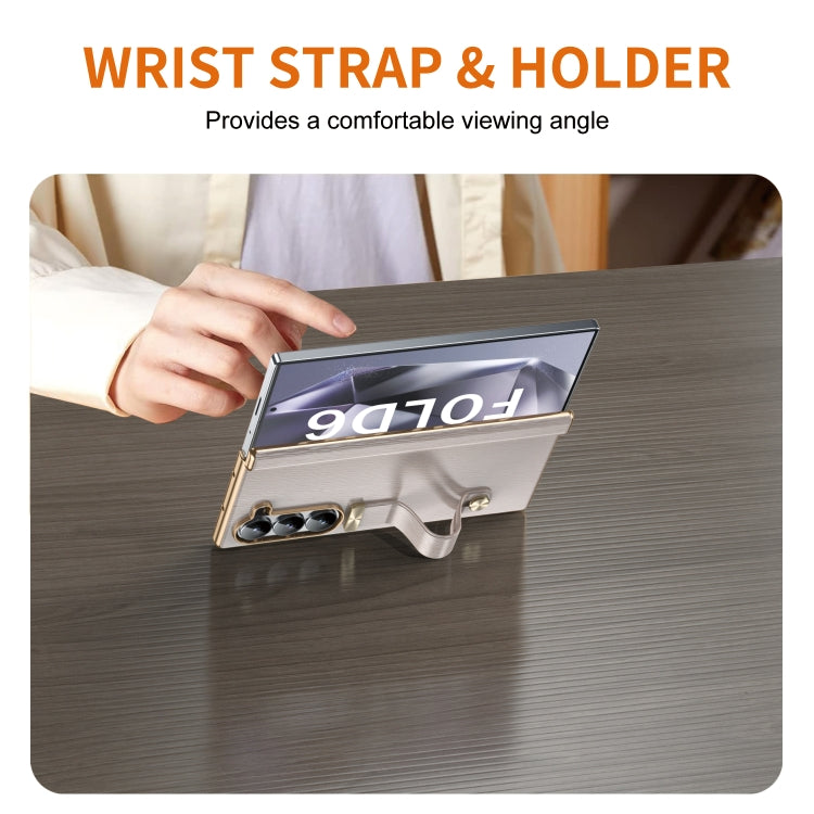 For Samsung Galaxy Z Fold6 Retractable Wrist Strap Invisible Stand Phone Case(Pink) - Galaxy Z Fold6 5G Cases by buy2fix | Online Shopping UK | buy2fix