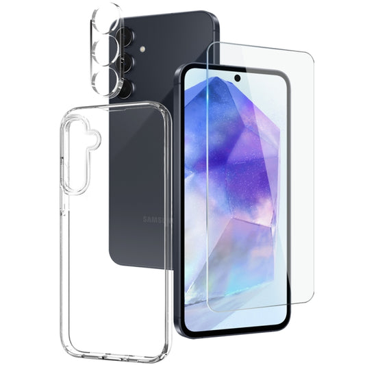 For Samsung Galaxy A55 5G NORTHJO 3 in 1 TPU Phone Case with Screen Protector and Lens Film(Transparent) - Galaxy Phone Cases by NORTHJO | Online Shopping UK | buy2fix