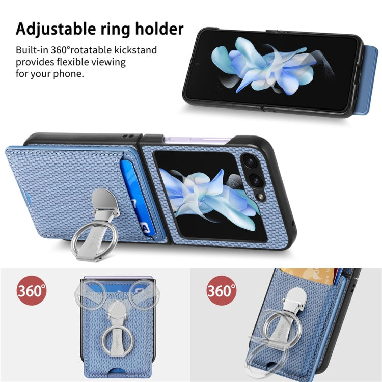 For Samsung Galaxy Z Flip6 / Flip7 FE JUNSUNMAY Carbon Fiber Leather Skin PC Folding Phone Case with Phone Ring(Blue) - Galaxy Z Flip6 5G Cases by JUNSUNMAY | Online Shopping UK | buy2fix