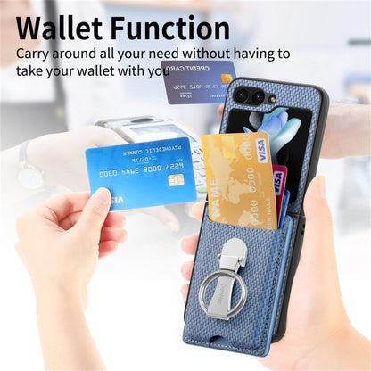 For Samsung Galaxy Z Flip6 / Flip7 FE JUNSUNMAY Carbon Fiber Leather Skin PC Folding Phone Case with Phone Ring(Brown) - Galaxy Z Flip6 5G Cases by JUNSUNMAY | Online Shopping UK | buy2fix