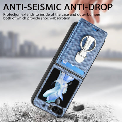 For Samsung Galaxy Z Flip6 / Flip7 FE JUNSUNMAY Carbon Fiber Leather Skin PC Folding Phone Case with Phone Ring(Khaki) - Galaxy Z Flip6 5G Cases by JUNSUNMAY | Online Shopping UK | buy2fix