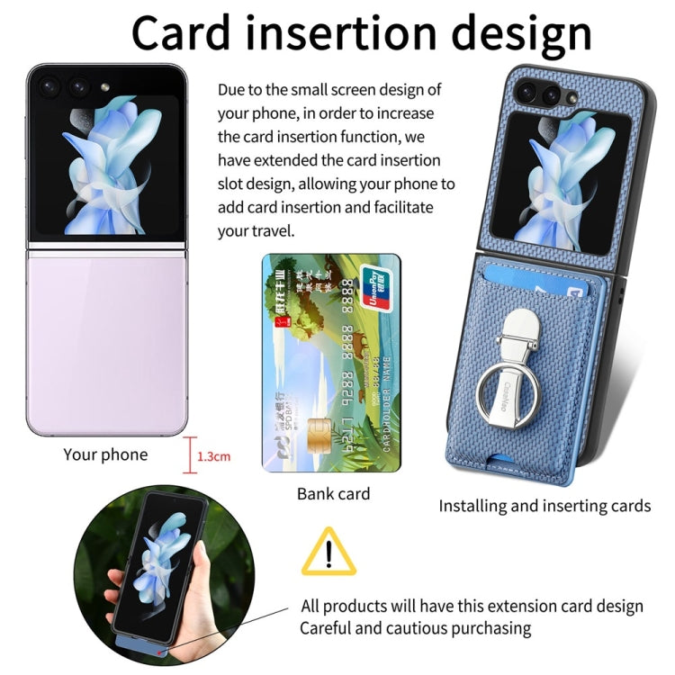 For Samsung Galaxy Z Flip6 / Flip7 FE JUNSUNMAY Carbon Fiber Leather Skin PC Folding Phone Case with Phone Ring(Blue) - Galaxy Z Flip6 5G Cases by JUNSUNMAY | Online Shopping UK | buy2fix