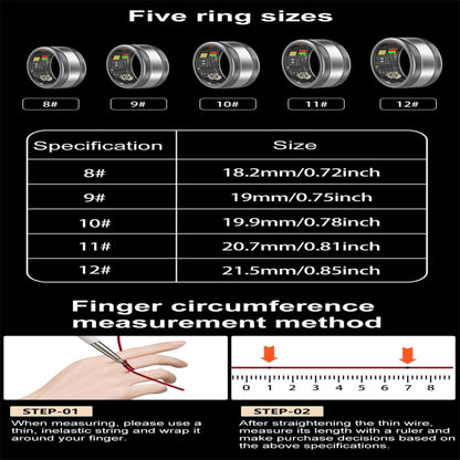 R18 SIZE 8 Smart Ring, Support Heart Rate / Blood Oxygen / Sleep / Multiple Sports Modes(Black) by buy2fix