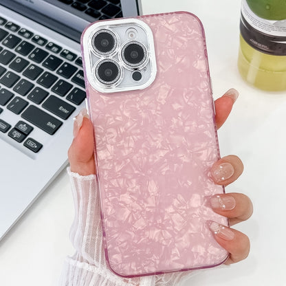 For iPhone 16 Pro Max Plating Glitter Texture TPU Phone Case with Lens Film(Pink Shell Pattern) - iPhone 16 Pro Max Cases by buy2fix | Online Shopping UK | buy2fix